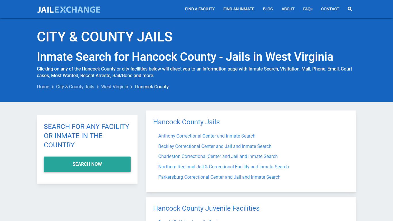 Inmate Search for Hancock County | Jails in West Virginia - Jail Exchange